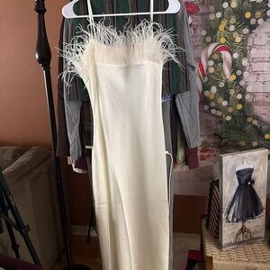 Blu Pepper Cream Maxi Dress with Feather Detail